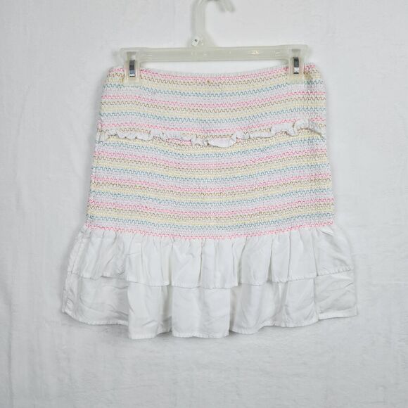 Cabana By Crown & Ivy Smocked Ruffle Skirt Neon Stripes Sz XS - Picture 3 of 8